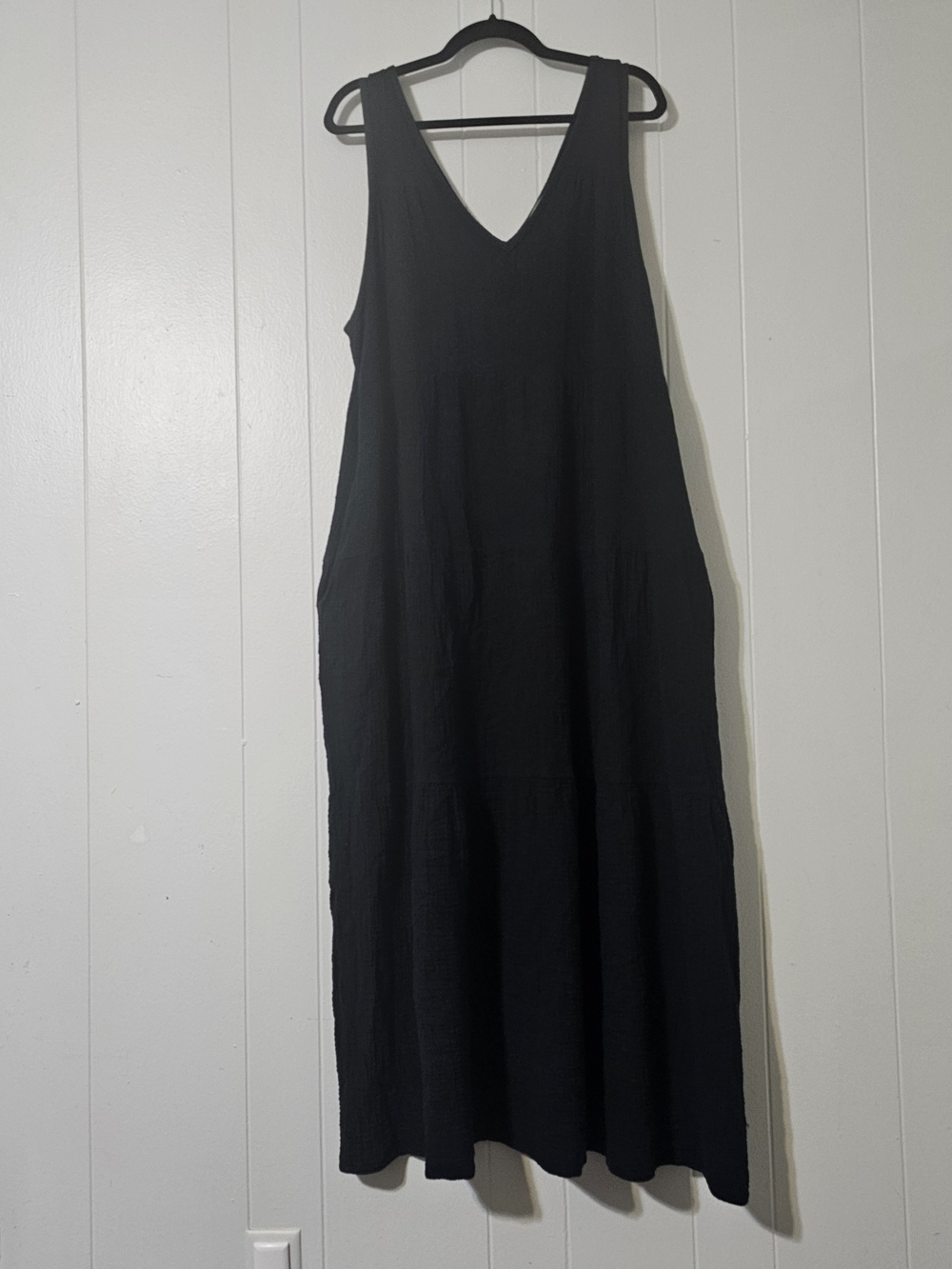 Marine Layer Corinne Tiered Cotton Gauze Maxi Dress Black XL Boho Coastal Chic - Picture 2 of 10